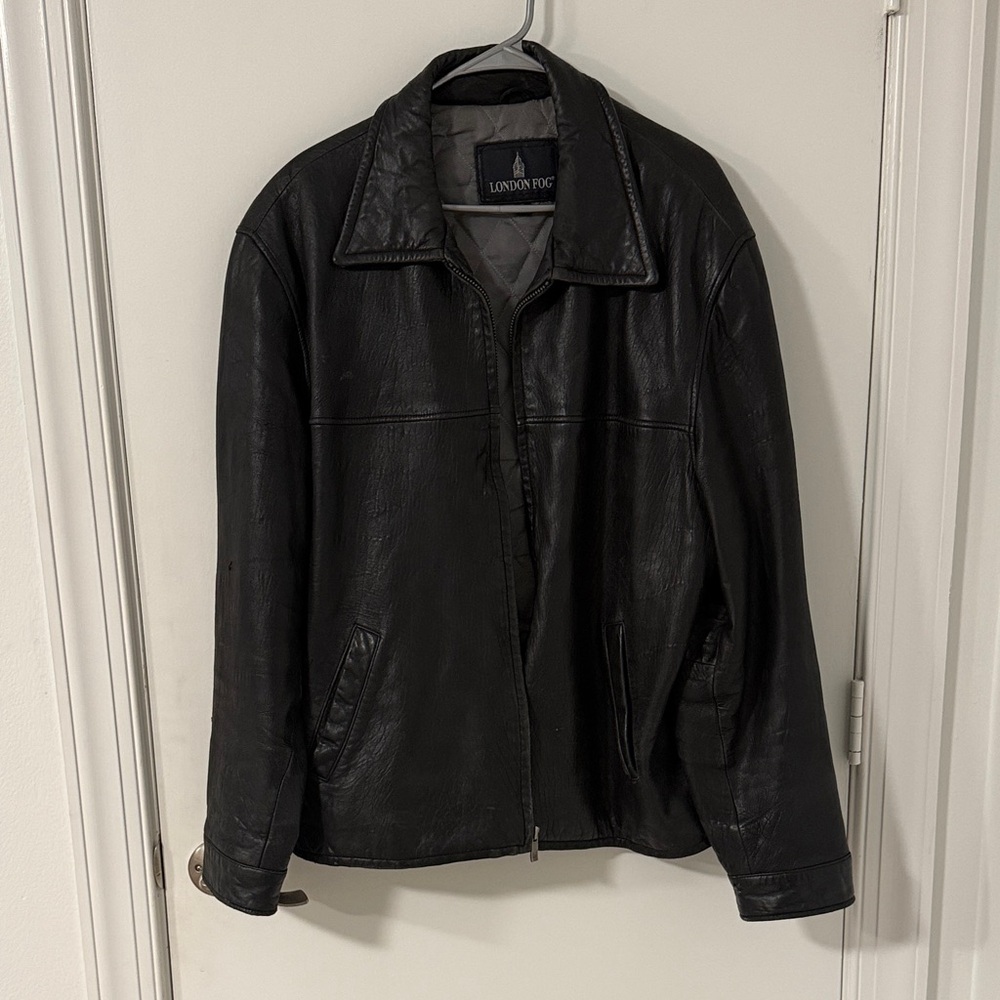 London Fog Black Leather Jacket for Men